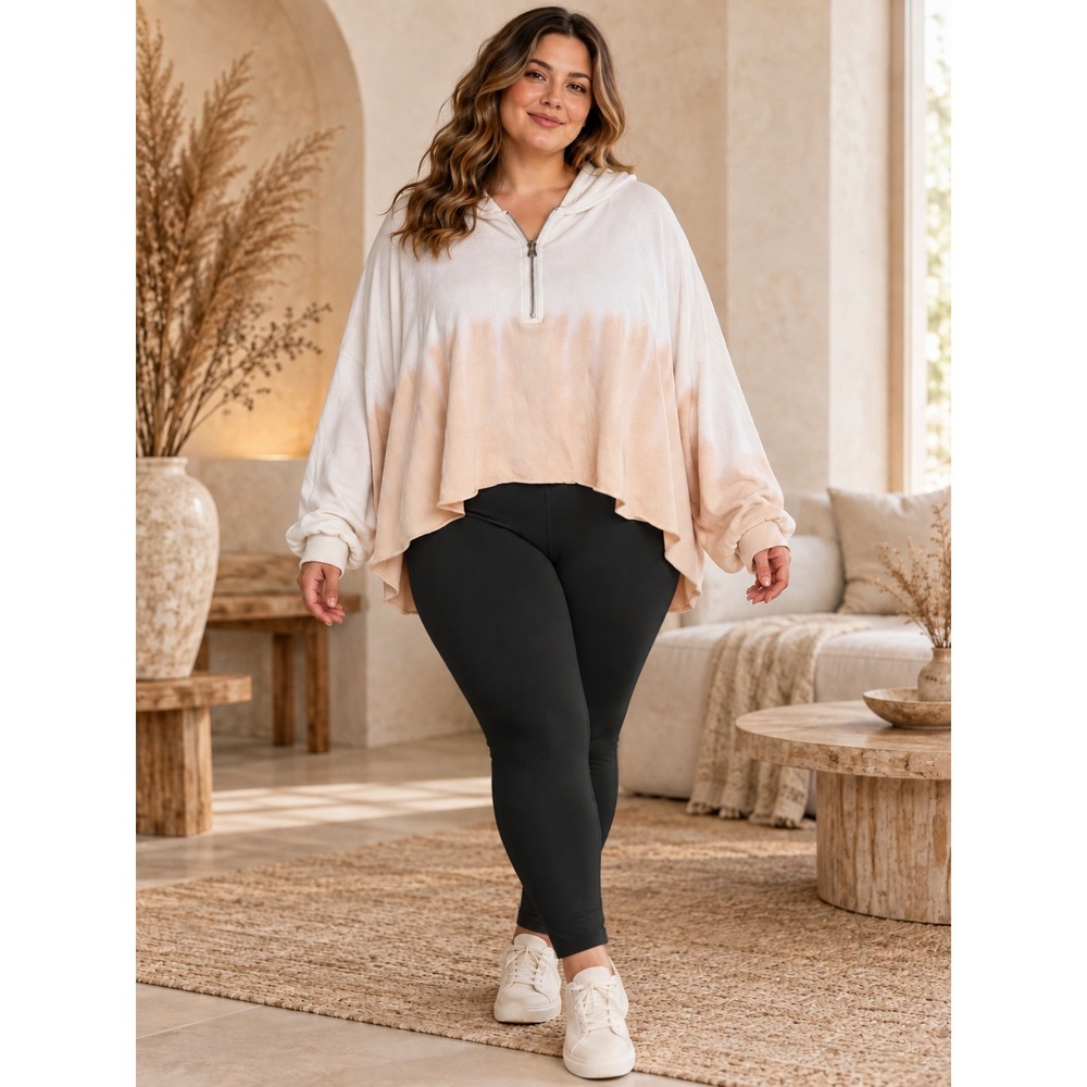 k293. Aerie Oversized  XXL Peach Cream Dip Dye Quarter Zip Cropped Hoodie